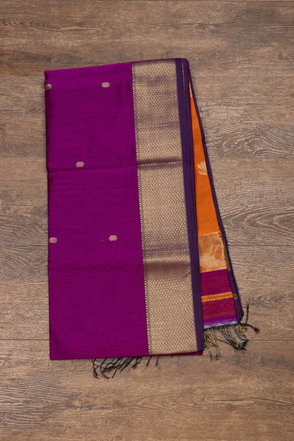 Purple & Yellow Maheshwari Silk Cotton Saree - swadeshsouq.com