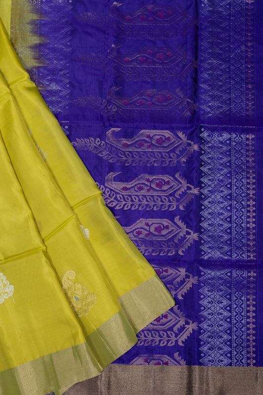 Radiant Blooms: Sunflower Yellow& Royal Purple Kanjeevaram Saree - swadeshsouq.com