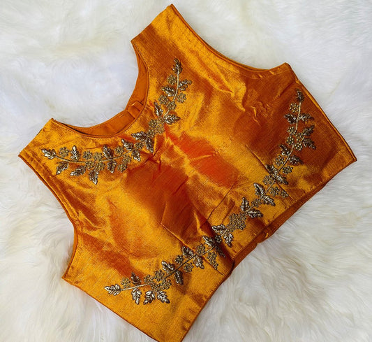 Radiant in Yellow: Embrace the Sunshine with this Raw Silk Blouse Adorned with Golden Zardosi Work - swadeshsouq.com