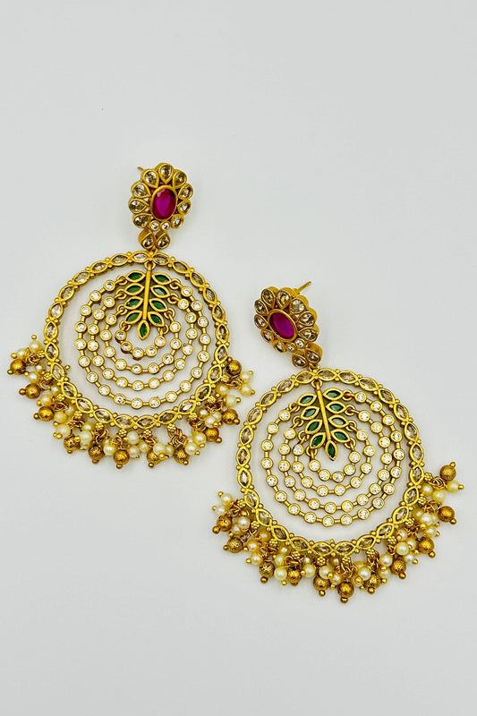 Radiant Rings of Beauty: Gold Earrings Adorned with CZ, Rubies, Emeralds, and Pearls - swadeshsouq.com