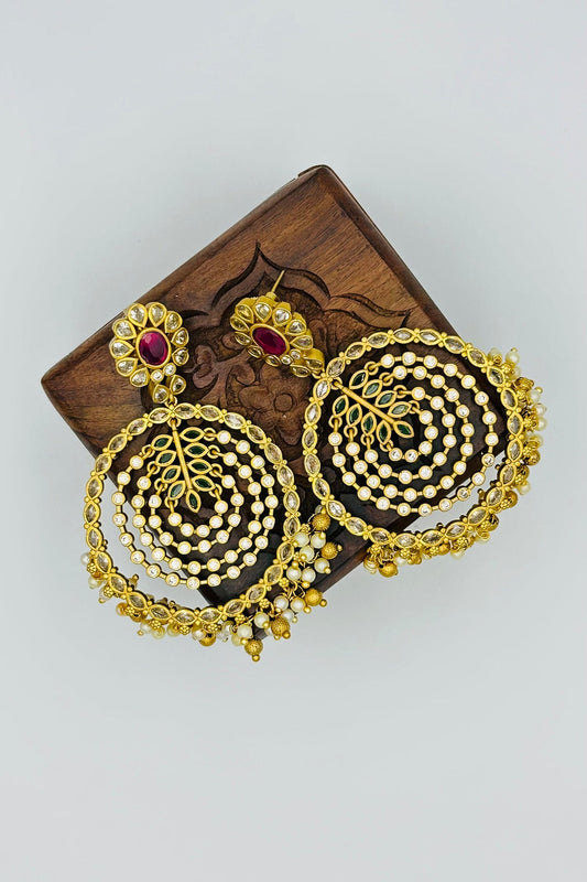 Radiant Rings of Beauty: Gold Earrings Adorned with CZ, Rubies, Emeralds, and Pearls - swadeshsouq.com