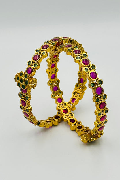 Radiant Sparkle: The Ruby, Emerald Stone Bangles - swadeshsouq.com