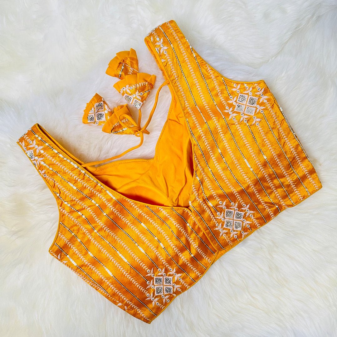 Radiant Yellow Raw Silk Blouse with Full Embroidery. - swadeshsouq.com