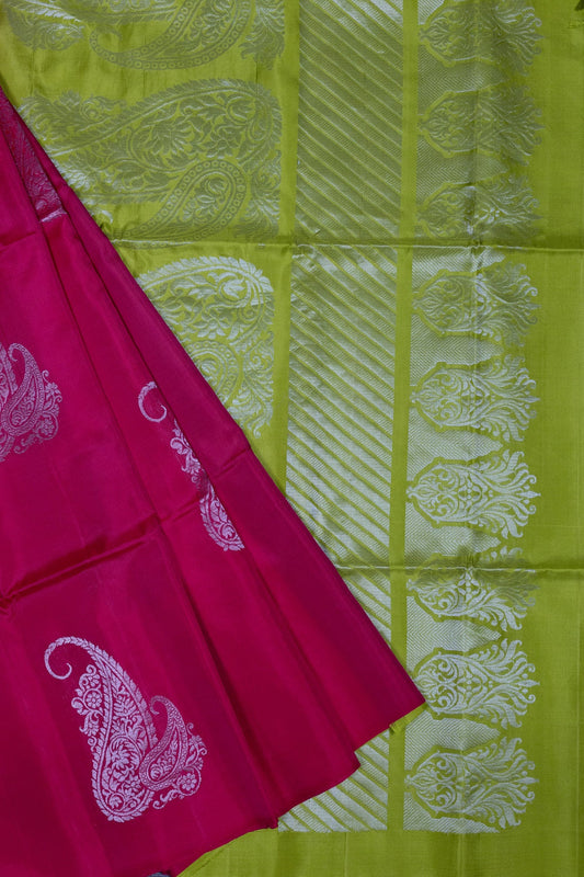 RAVISHING RHAPSODY: RED AND BRIGHT CANARY KANJEEVARAM SILK SAREE - swadeshsouq.com