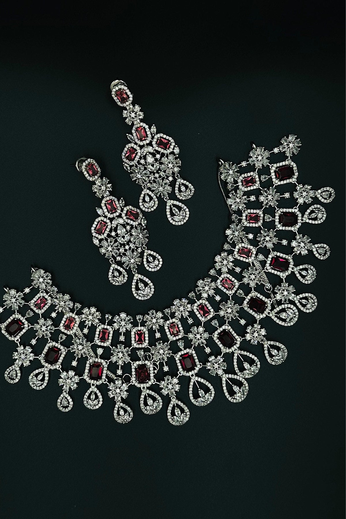 Ravishing Ruby - CZ Necklace and Dangler Set. - swadeshsouq.com