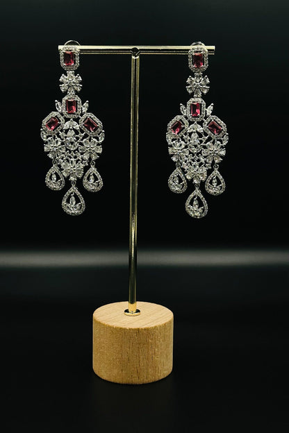 Ravishing Ruby - CZ Necklace and Dangler Set. - swadeshsouq.com