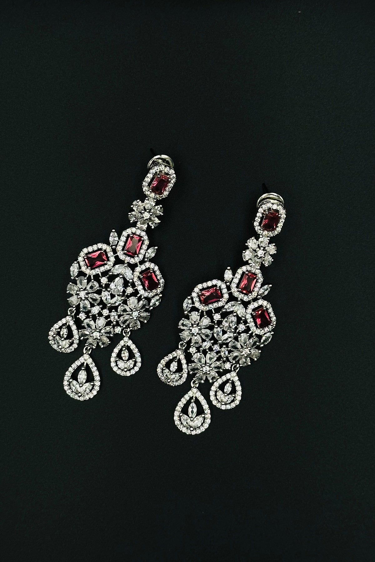 Ravishing Ruby - CZ Necklace and Dangler Set. - swadeshsouq.com