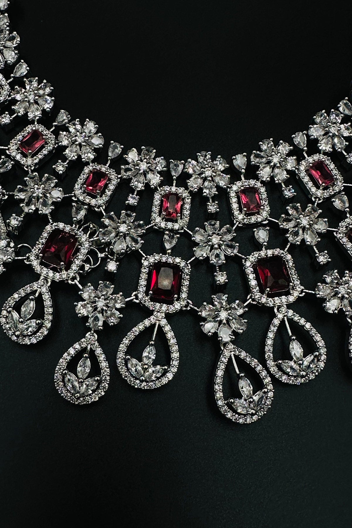 Ravishing Ruby - CZ Necklace and Dangler Set. - swadeshsouq.com