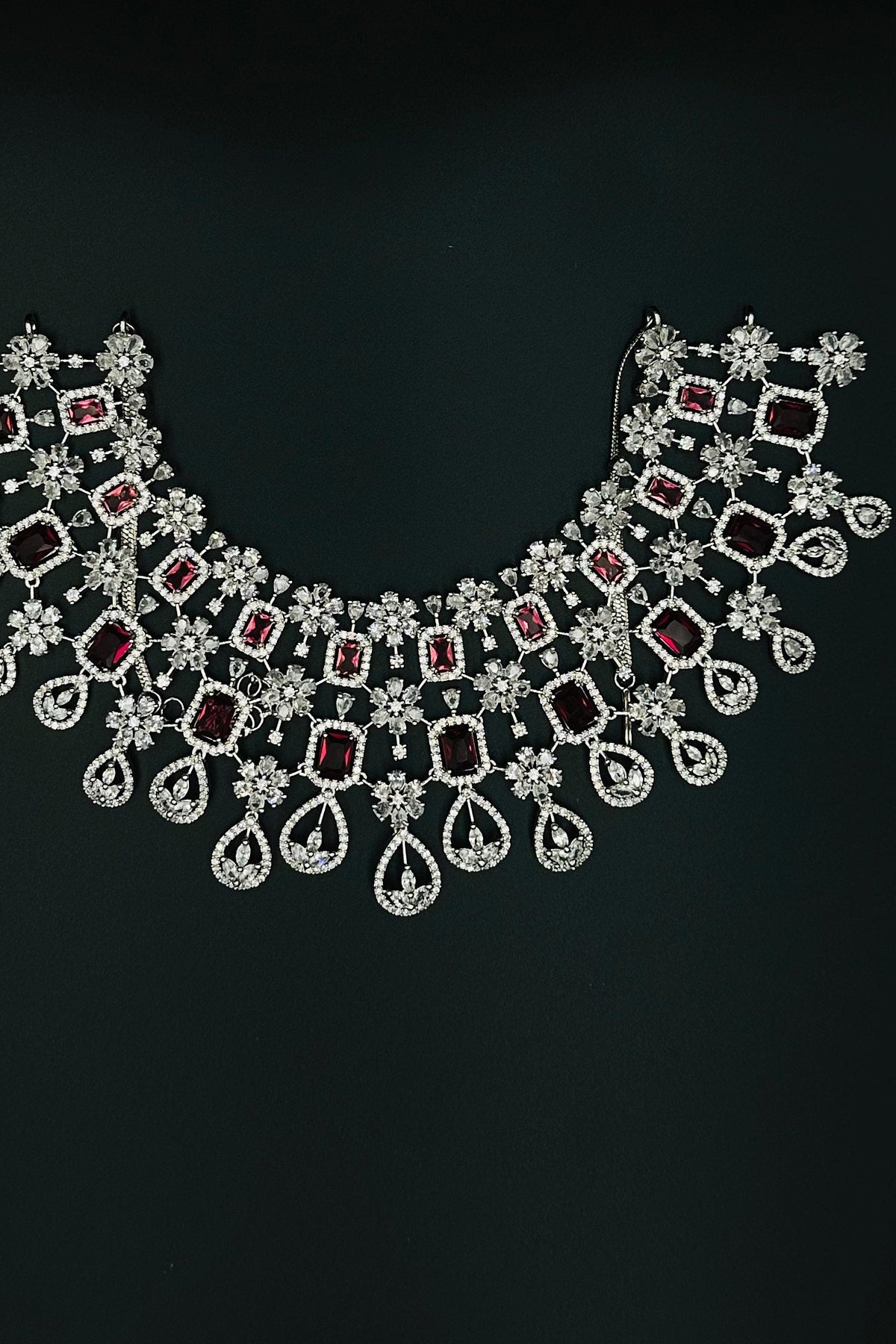 Ravishing Ruby - CZ Necklace and Dangler Set. - swadeshsouq.com