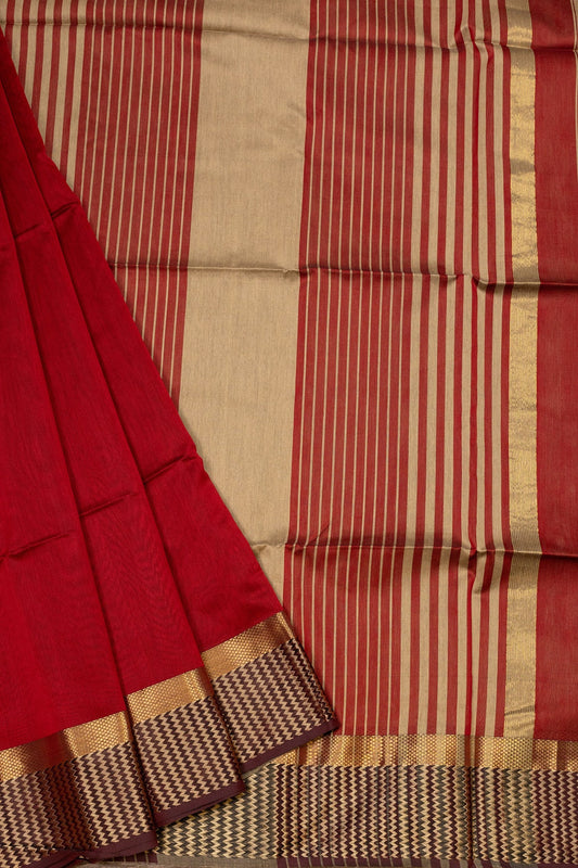 Red MAHESHWARI SILKCOTTON SAREE - swadeshsouq.com