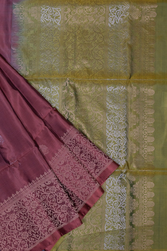 Regal Elegance: Rust Brown & Earls Green Kanjeevaram Saree - swadeshsouq.com