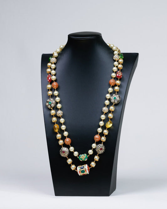 Regal Elegance: Tanjore Crafted Long Necklace Ensemble - swadeshsouq.com