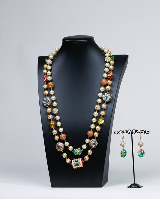 Regal Elegance: Tanjore Crafted Long Necklace Ensemble - swadeshsouq.com