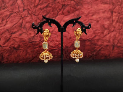 Regal Elephant Motif Jhumkas with Embellished Stones - swadeshsouq.com