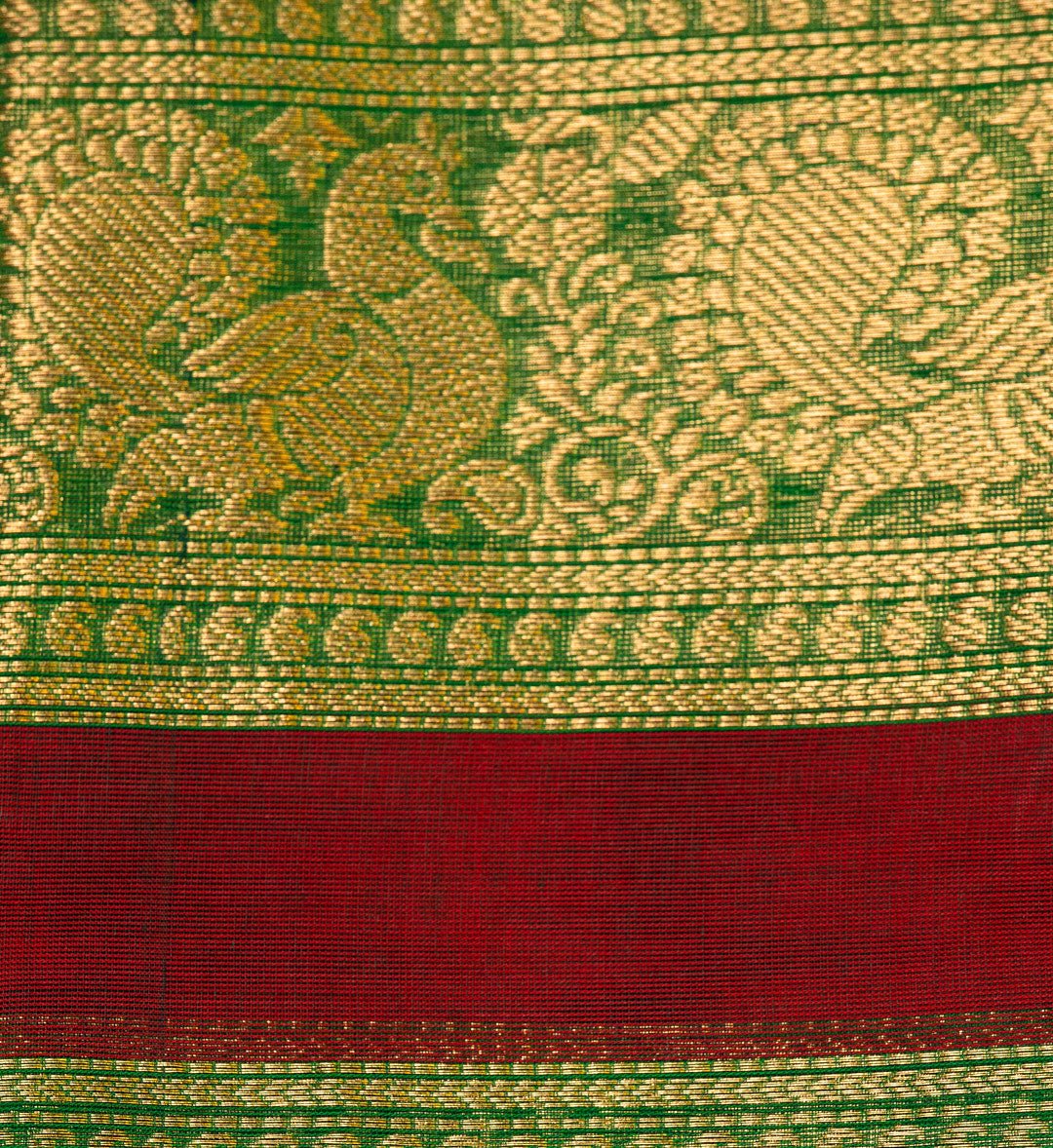 Regal Finesse: Bottle Green Chettinad Cotton Saree with Intricate Long Border Detailing - swadeshsouq.com