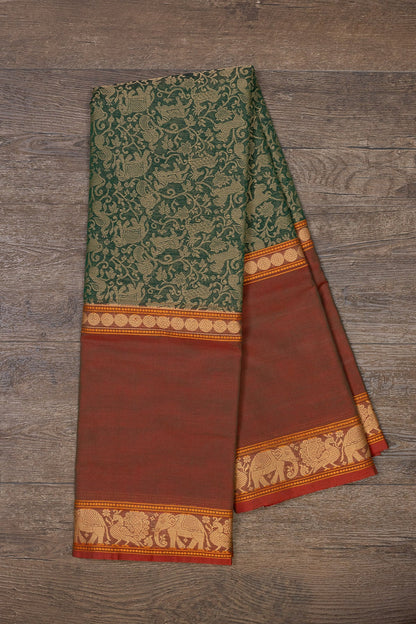 Regal Harmony: Green and Maroon Vanasingaram Saree - swadeshsouq.com