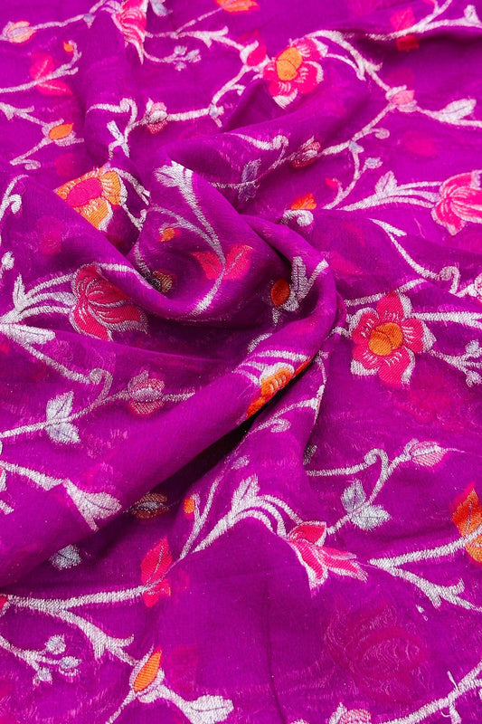 Regal Radiance: Purple Banarasi Pure Georgette Dupatta - swadeshsouq.com