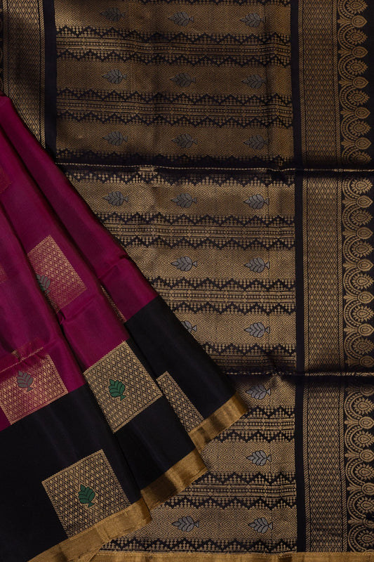 REGAL SPLENDOR: THE DARK MAGENTA AND NAVY BLUE KANEEVARAM SILK SAREE - swadeshsouq.com