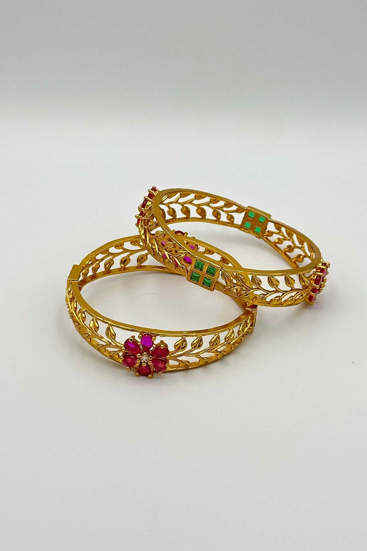 Ruby-Embellished Floral Bangles - swadeshsouq.com