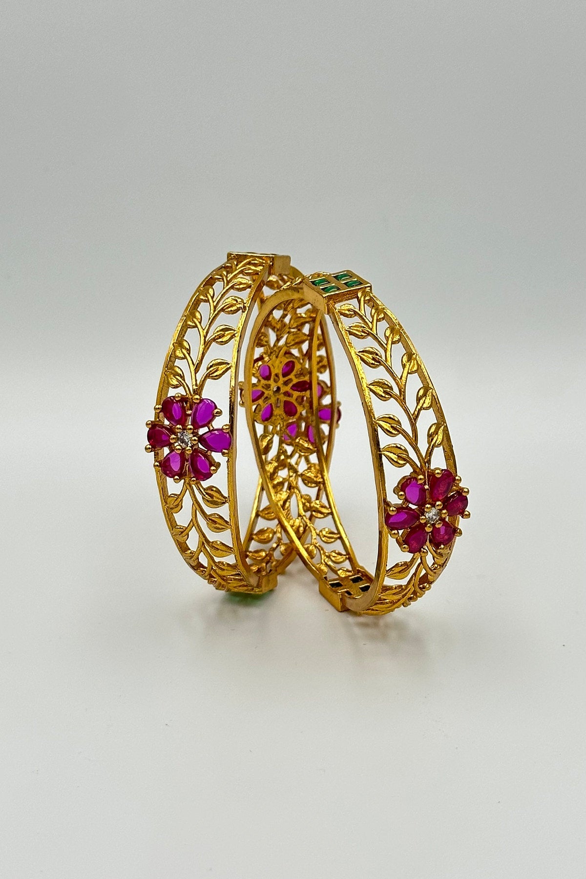 Ruby-Embellished Floral Bangles - swadeshsouq.com