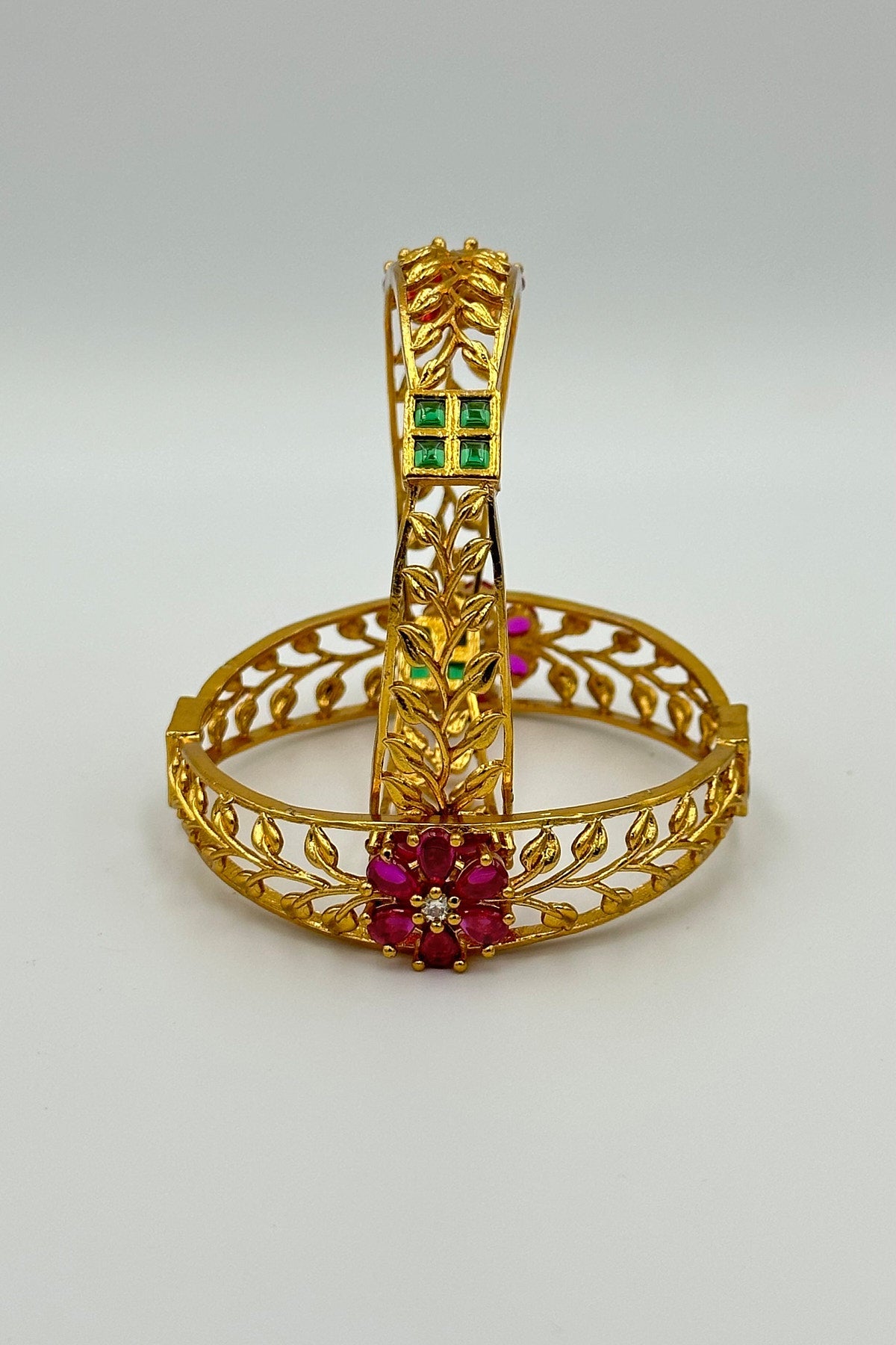 Ruby-Embellished Floral Bangles - swadeshsouq.com