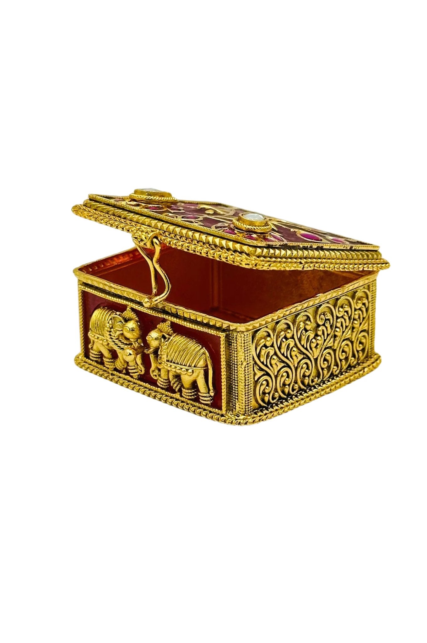 Ruby Radiance: Keepsake Box Adorned with Jadau Opulence - swadeshsouq.com