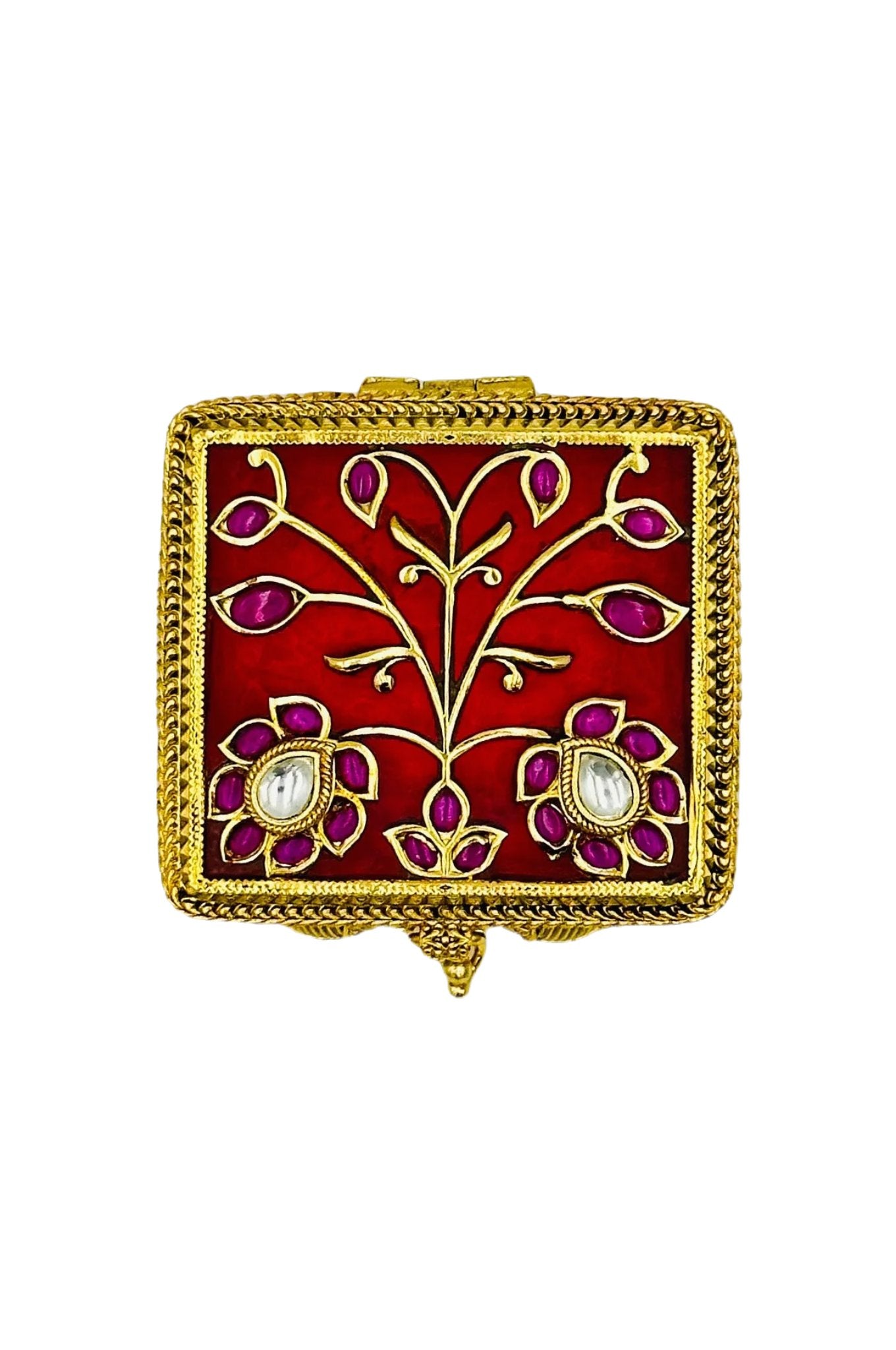 Ruby Radiance: Keepsake Box Adorned with Jadau Opulence - swadeshsouq.com