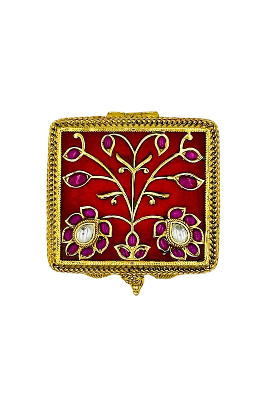 Ruby Radiance: Keepsake Box Adorned with Jadau Opulence - swadeshsouq.com