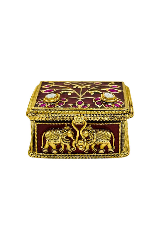 Ruby Radiance: Keepsake Box Adorned with Jadau Opulence - swadeshsouq.com