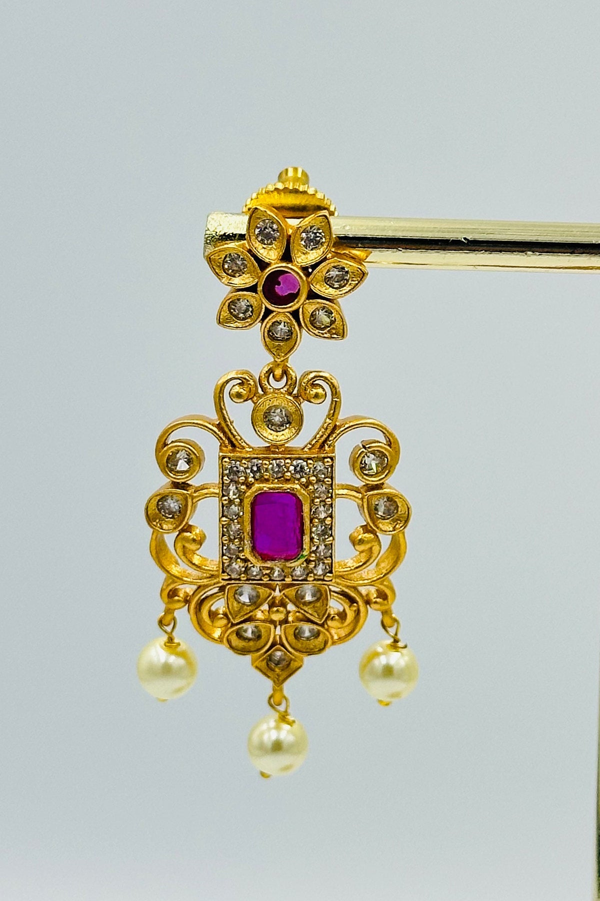 Ruby Radiance: Long Necklace Ensemble with CZ & Ruby Brilliance - swadeshsouq.com