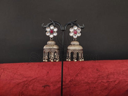 Rustic Glam Kundan and Oxidized Silver Earrings. - swadeshsouq.com