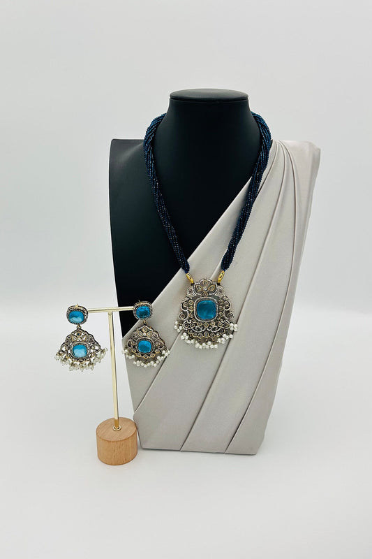 Sapphire Blue Crystal Ensemble with Elephant Motif - swadeshsouq.com