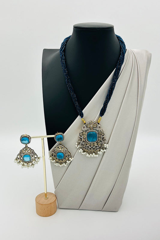 Sapphire Blue Crystal Ensemble with Elephant Motif - swadeshsouq.com