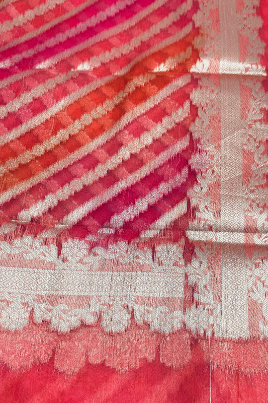 Scarlet Splendor: Red Banarasi Pure Organza Dupatta - swadeshsouq.com