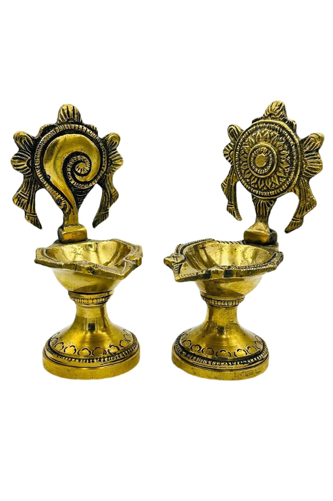 Shanku Chakram Diya Set in Brass - swadeshsouq.com