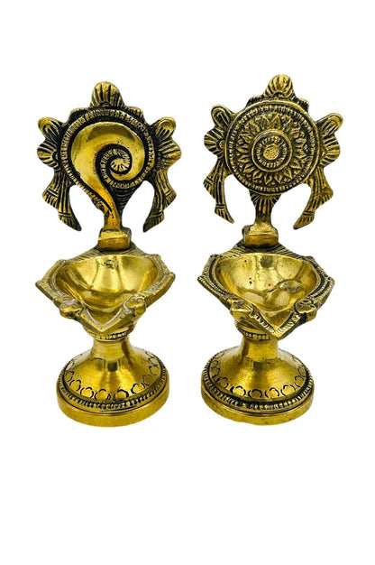 Shanku Chakram Diya Set in Brass - swadeshsouq.com