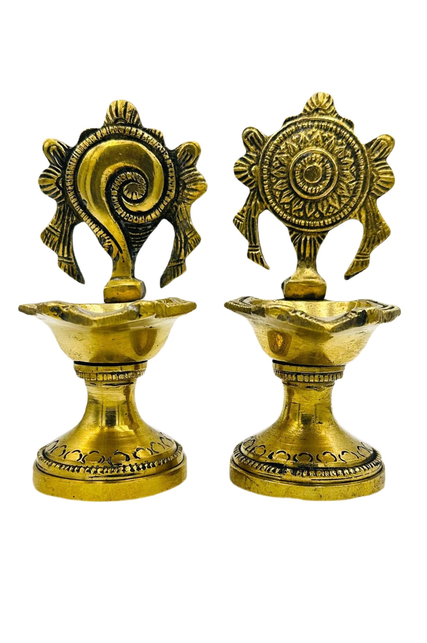 Shanku Chakram Diya Set in Brass - swadeshsouq.com