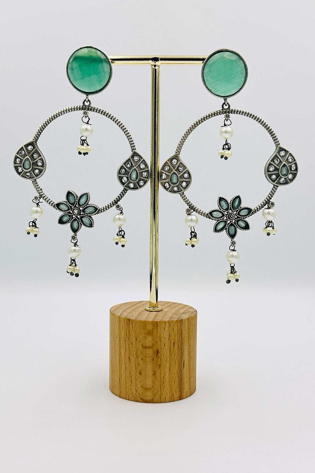 Silver Danglers in Captivating Blue Floral Design - swadeshsouq.com