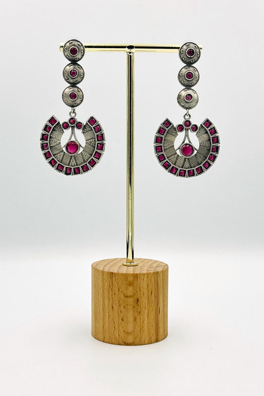 Silver Danglers with Deep Pink Earrings - swadeshsouq.com