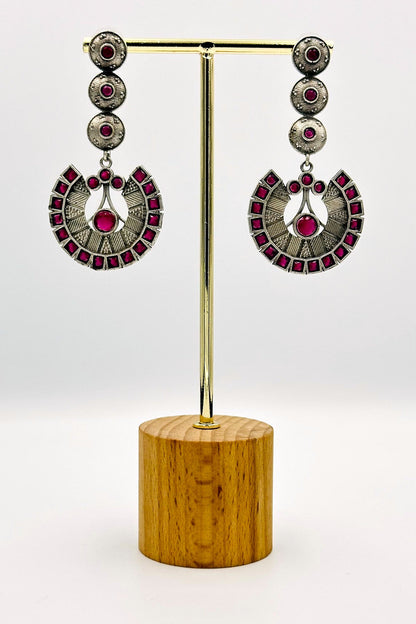 Silver Danglers with Deep Pink Earrings - swadeshsouq.com