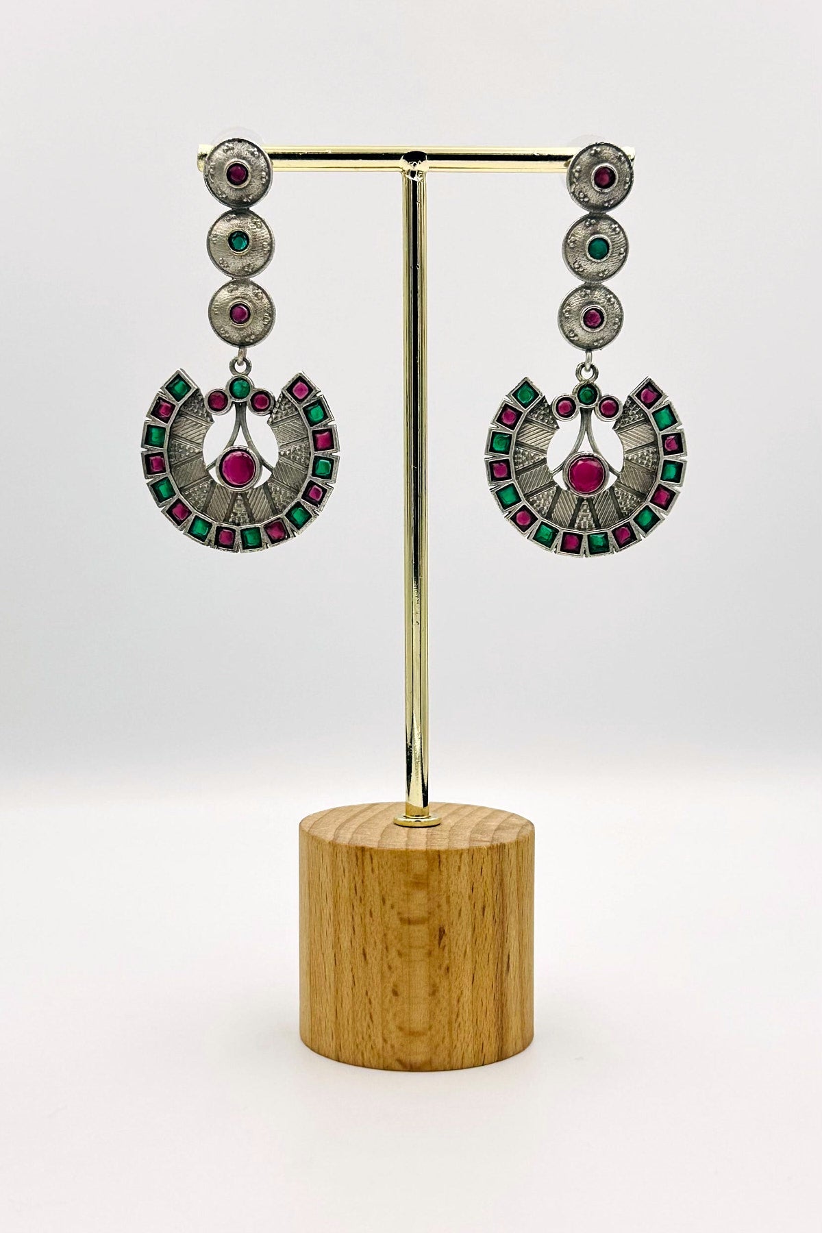 Silver Danglers with Striking Red and Lush Green Earrings - swadeshsouq.com