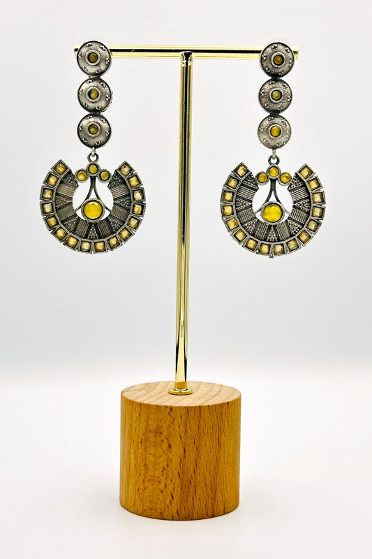 Silver Earrings Adorned with Lustrous Yellow Stones - swadeshsouq.com