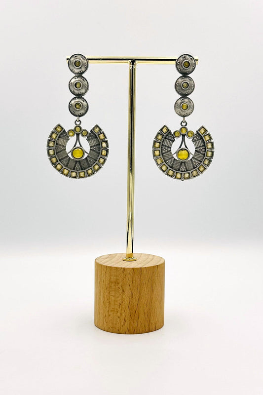 Silver Earrings Adorned with Lustrous Yellow Stones - swadeshsouq.com