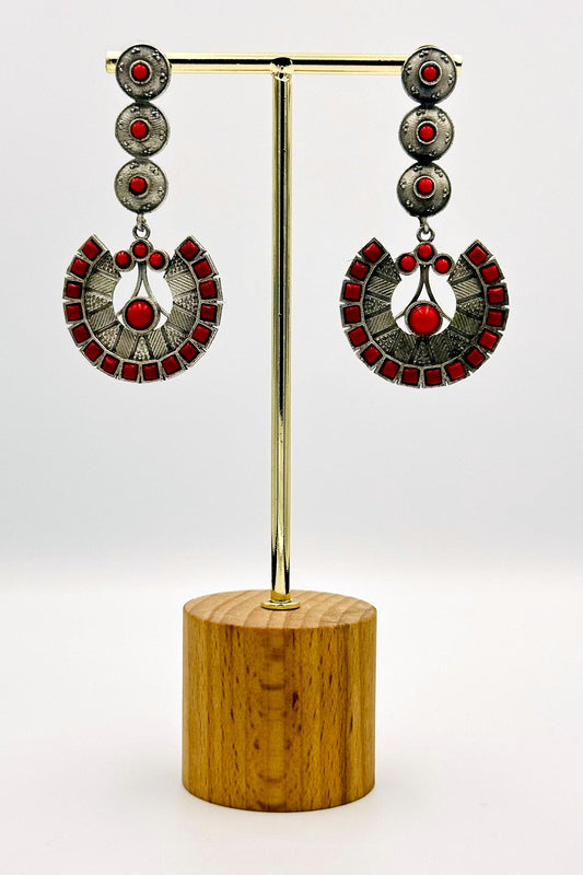 Silver Earrings Adorned with Rich Red Stones - swadeshsouq.com