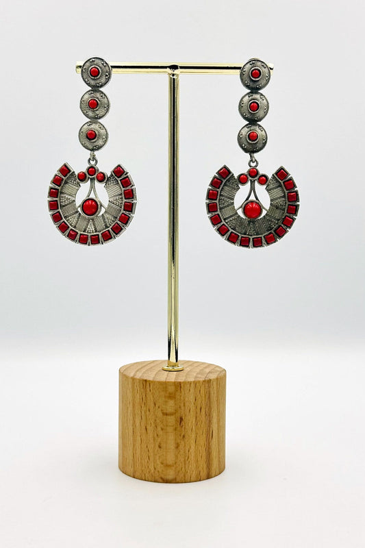 Silver Earrings Adorned with Rich Red Stones - swadeshsouq.com