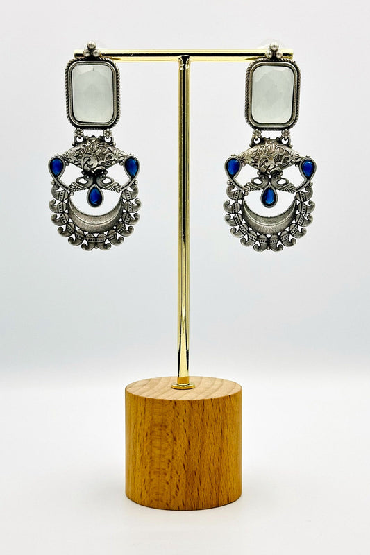 Silver Earrings with Elegant Grey and Blue Stones - swadeshsouq.com