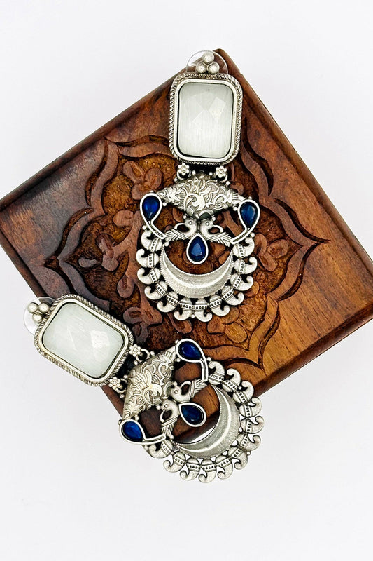 Silver Earrings with Elegant Grey and Blue Stones - swadeshsouq.com