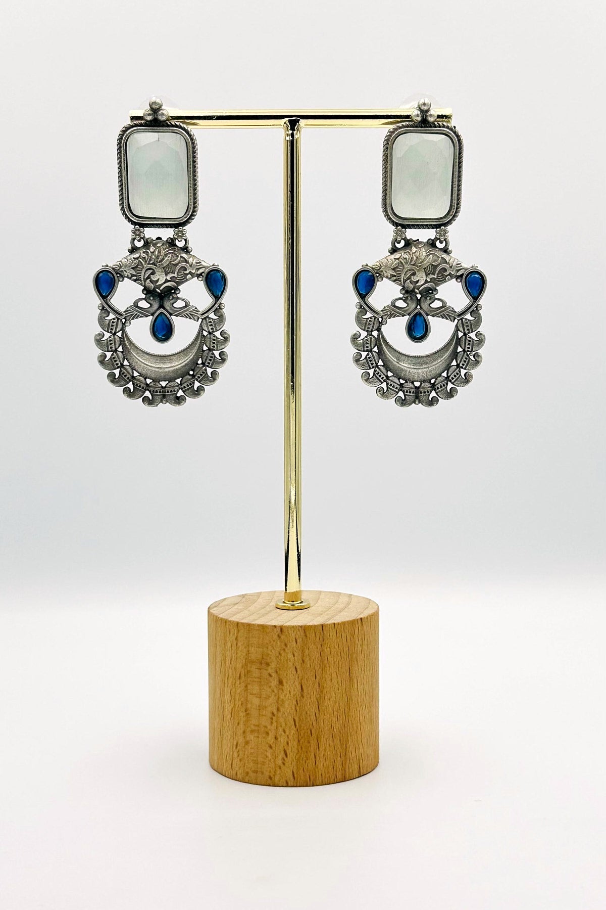 Silver Earrings with Elegant Grey and Blue Stones - swadeshsouq.com