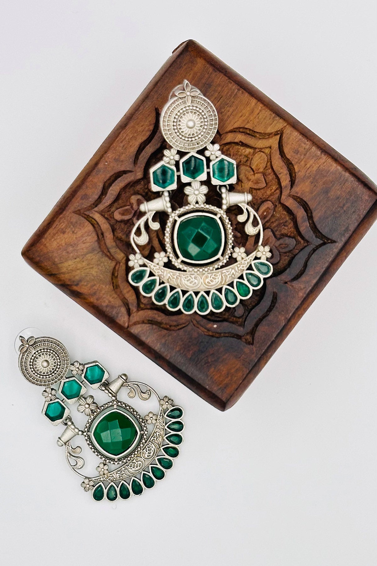 Silver Earrings with Lush Green Stone Accents - swadeshsouq.com