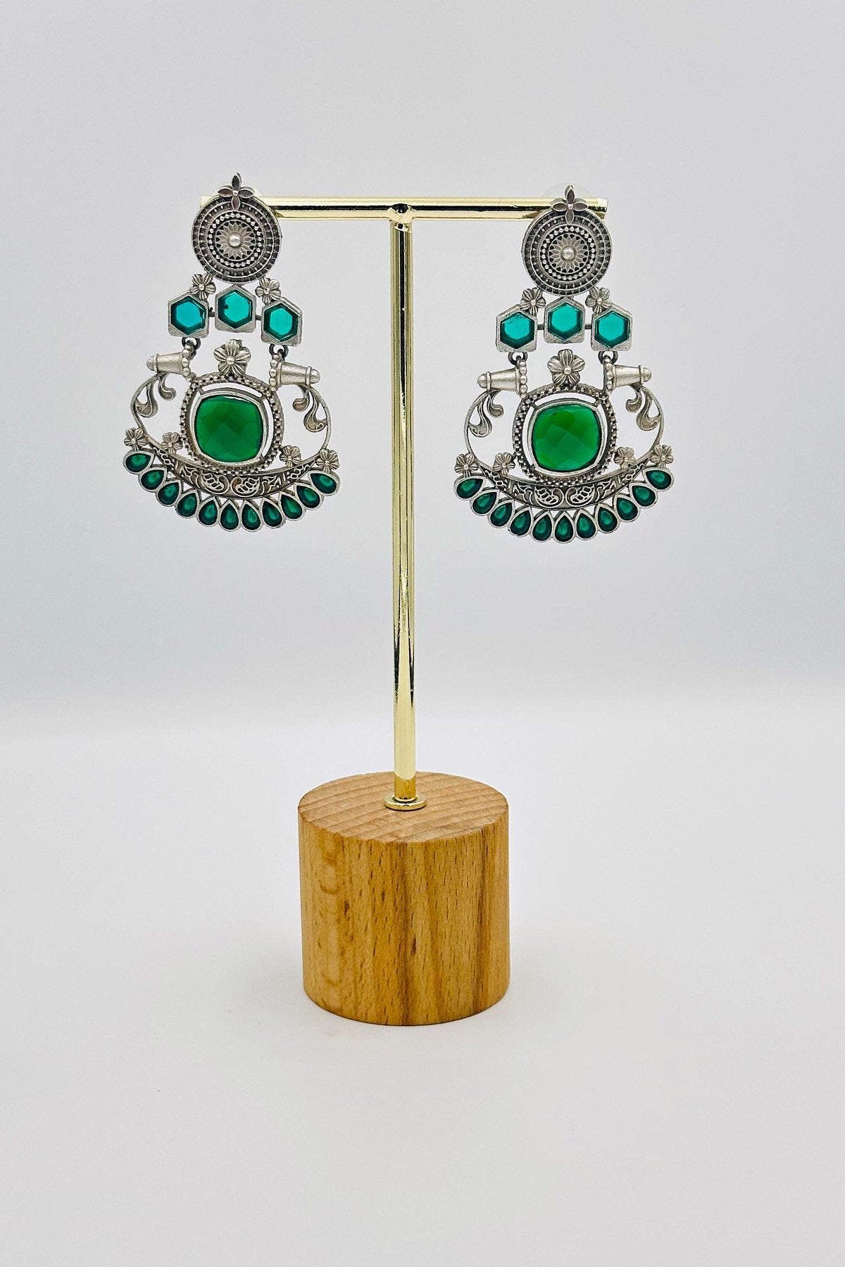 Silver Earrings with Lush Green Stone Accents - swadeshsouq.com